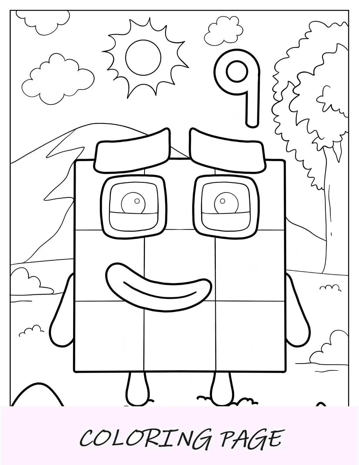 Numberblocks para colorir página 9 sob o sol