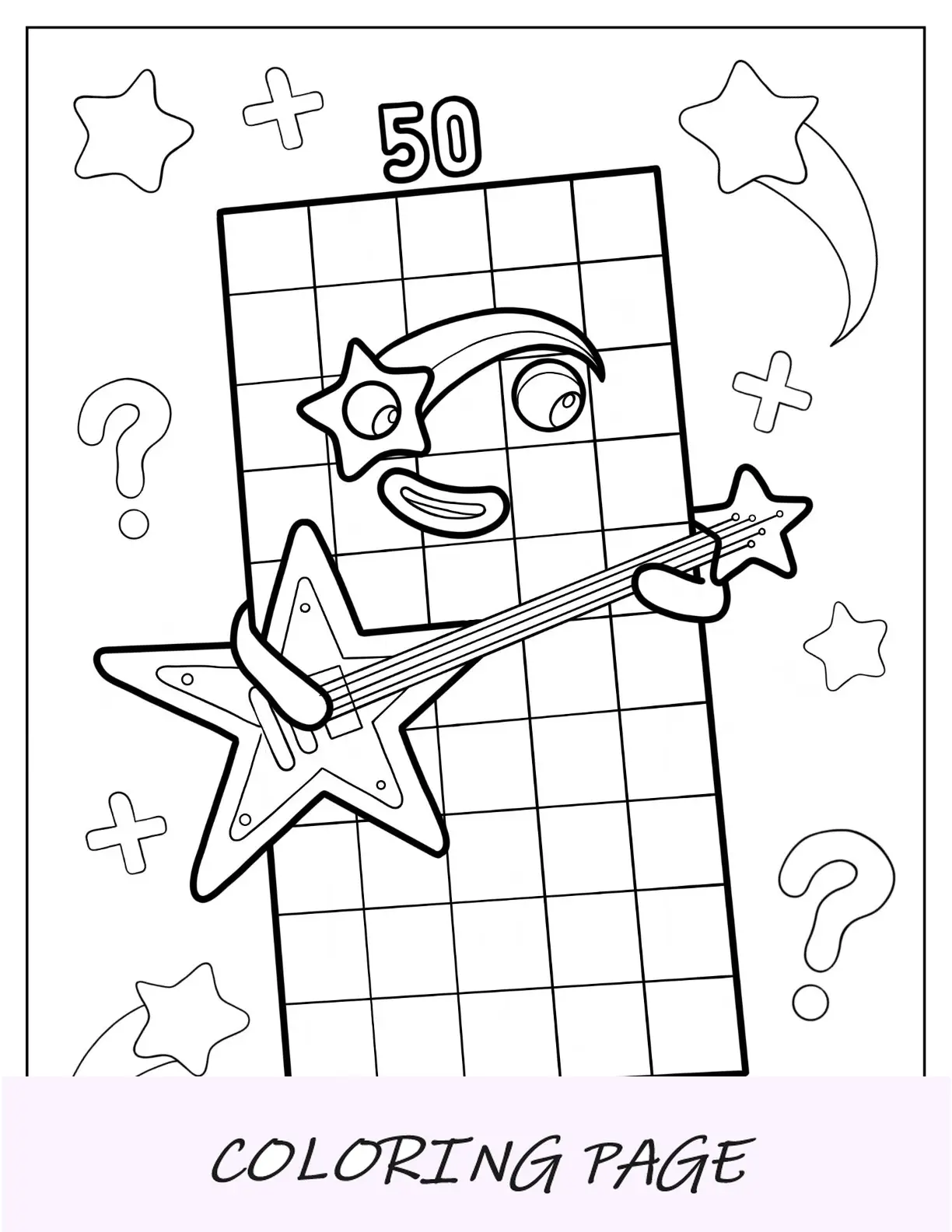 Numberblocks para colorir página 50 tocando guitarra