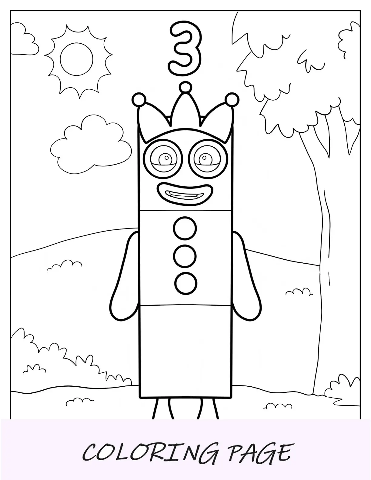 Numberblocks para colorir página 3 usando coroa