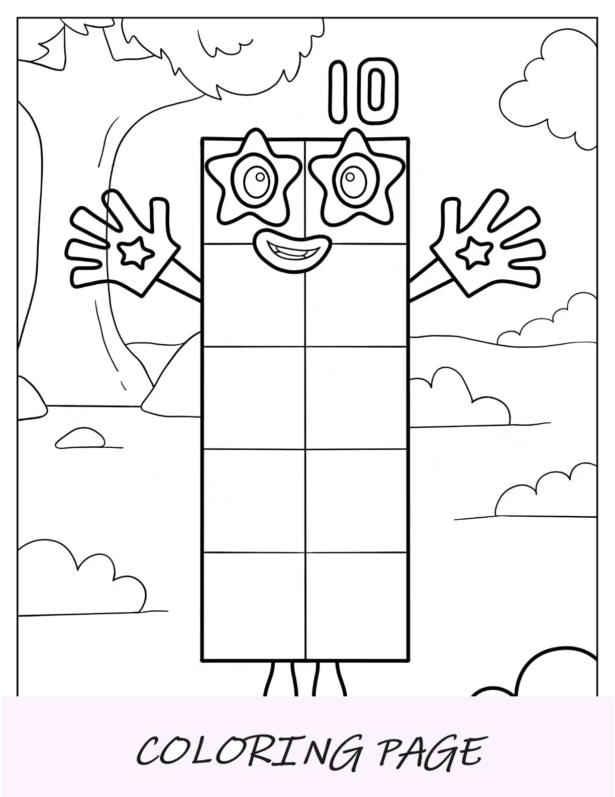 Numberblocks para colorir página 10 usando luvas