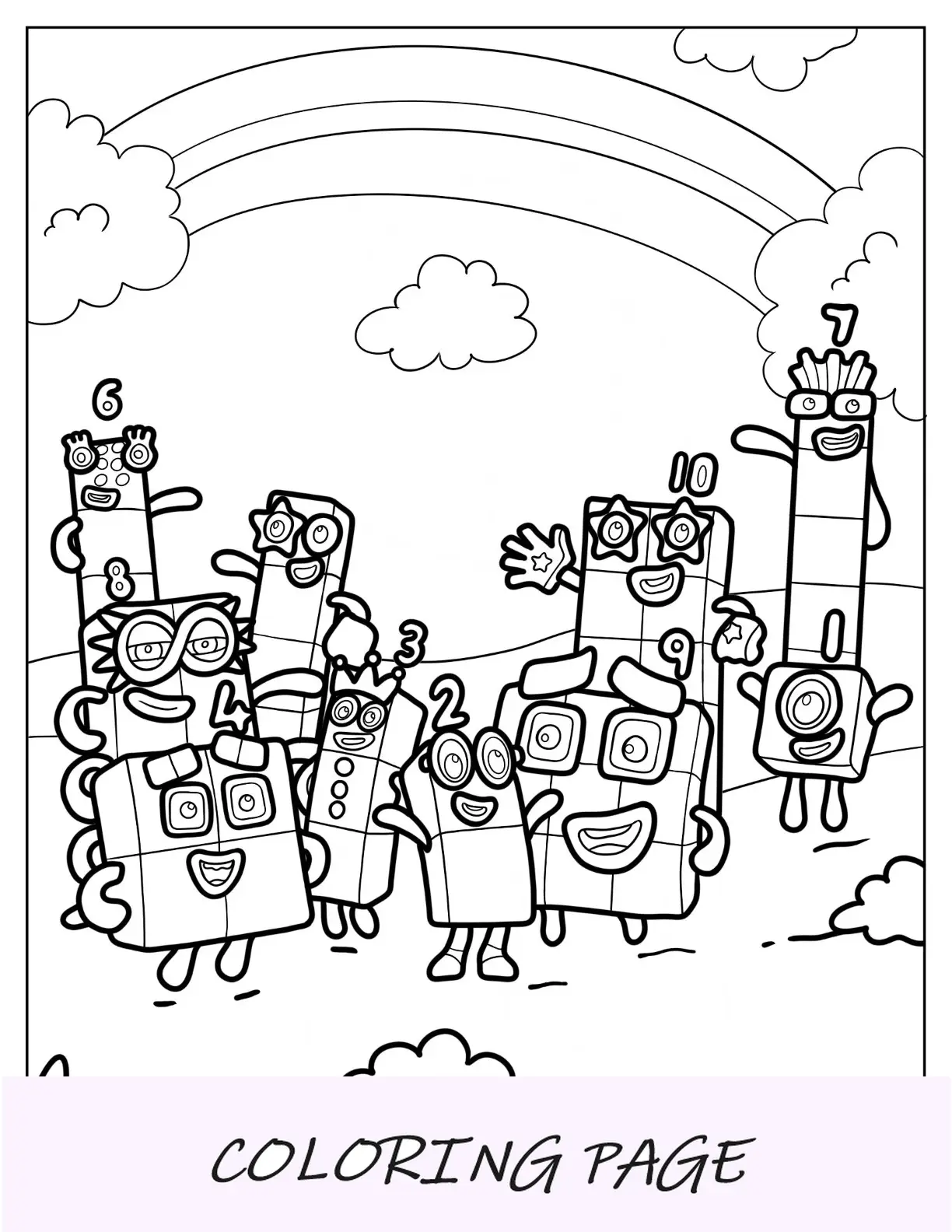 Numberblocks para colorir página 1 a 10 em campo