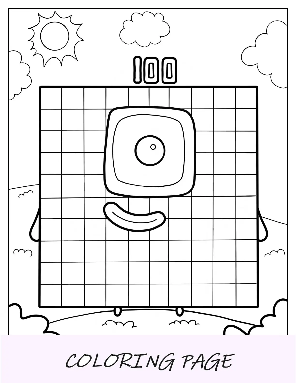 Página para colorir detalhada de 100 blocos numéricos