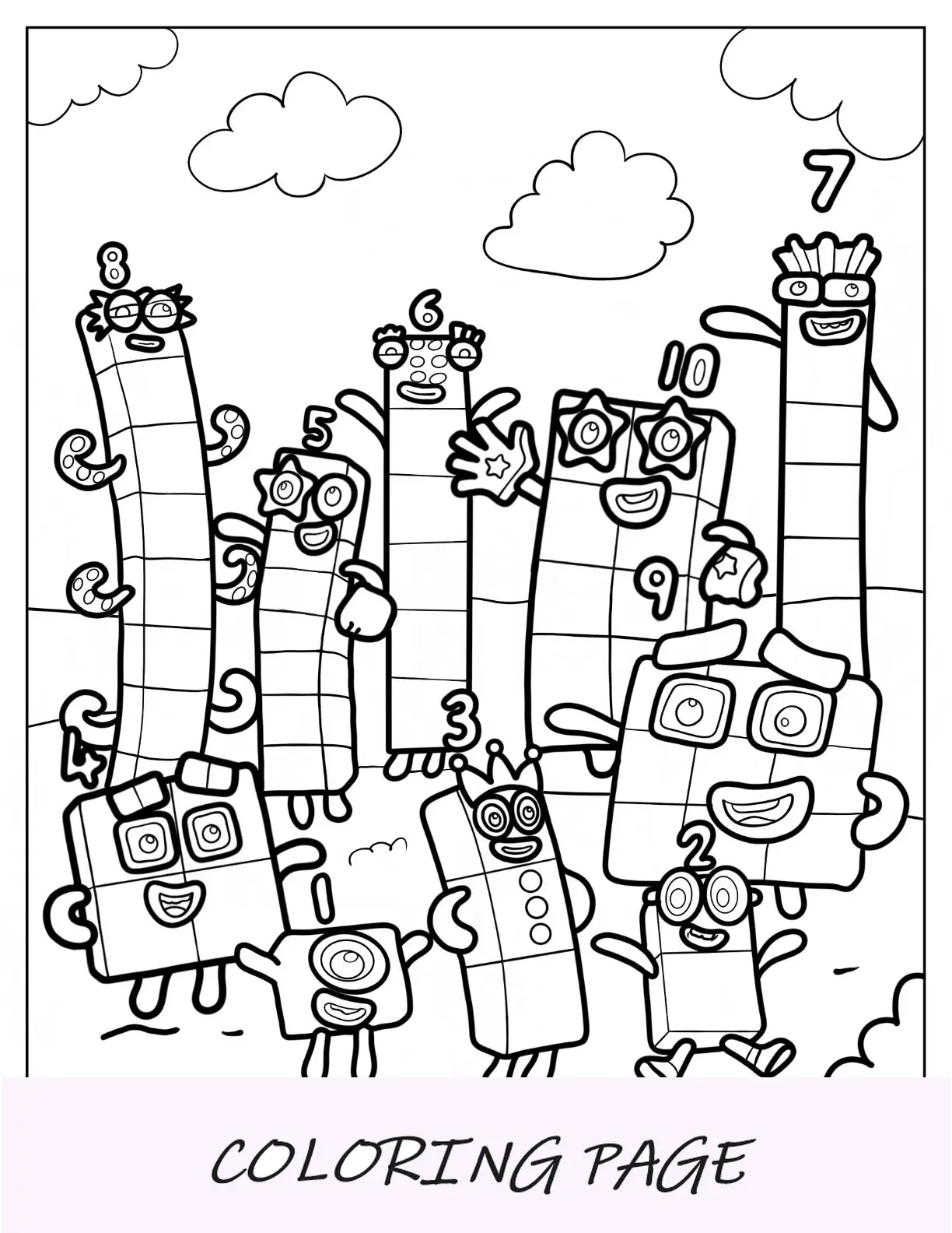 Numberblocks para colorir página 1 a 10 acenando