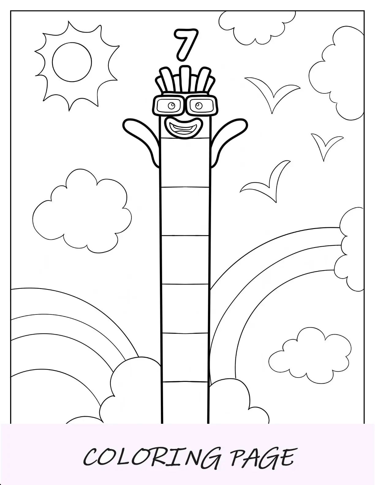 Blocos numéricos altos para colorir página 7 com arco-íris