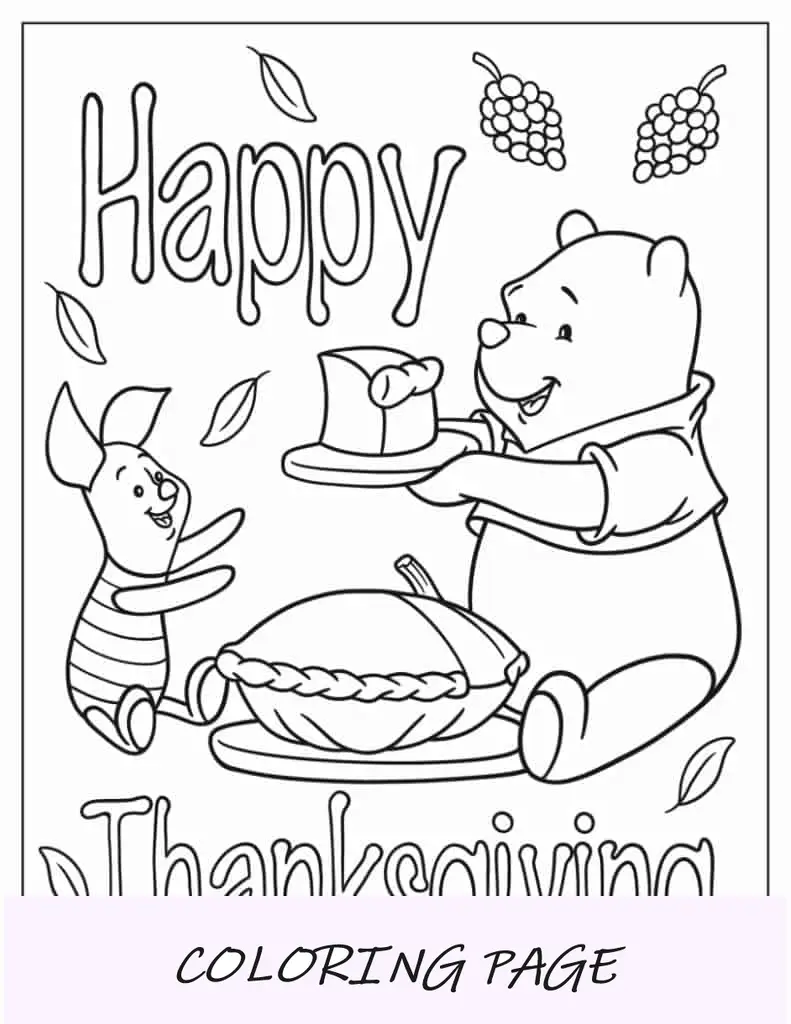 Ursinho Pooh dando ao leitão uma fatia de torta de abóbora para colorir