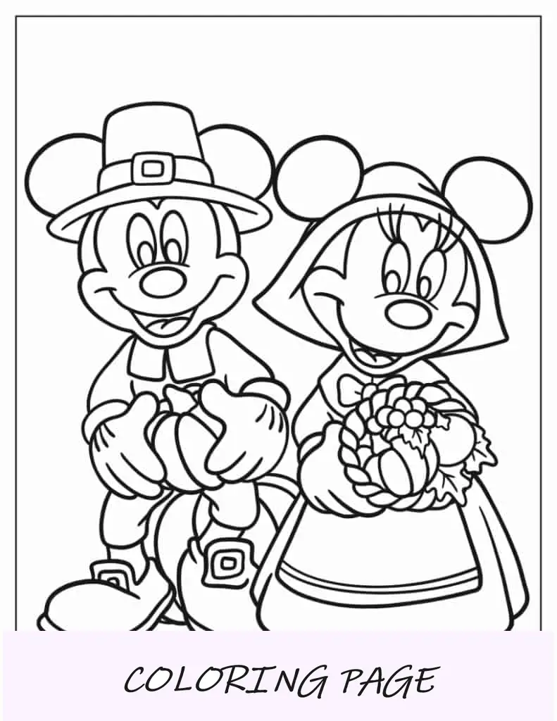 Mickey e Minnie Mouse em fantasias de Ação de Graças