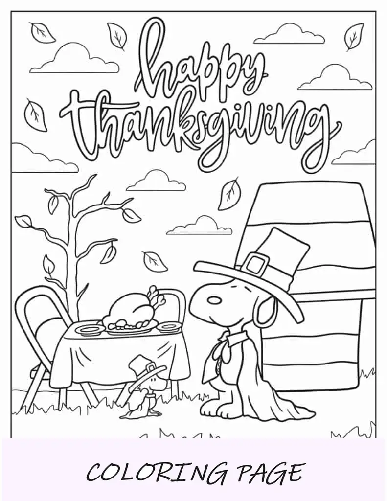 Feliz Dia de Ação de Graças com Snoopy e Woodstock