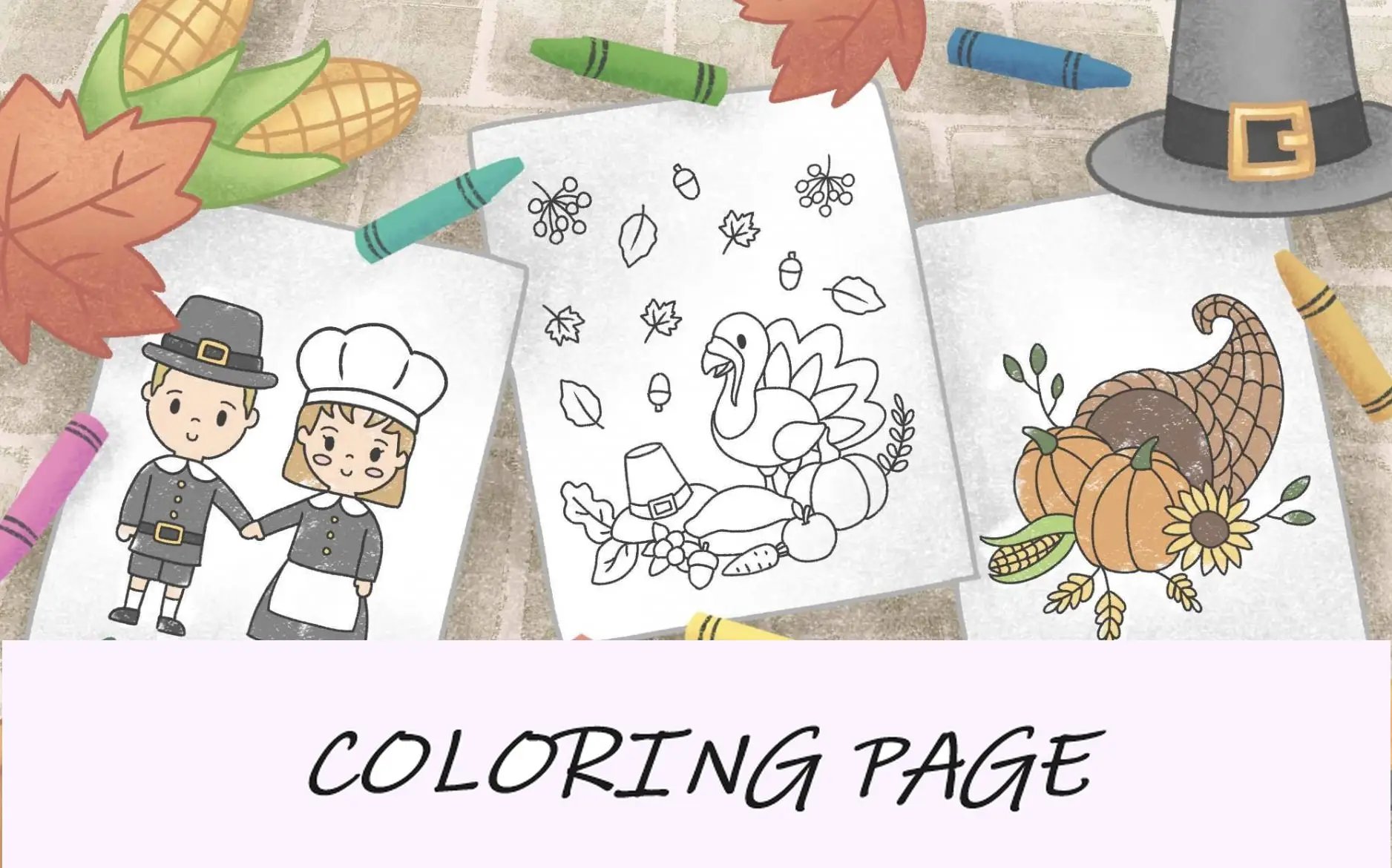 imagem de recurso de páginas para colorir de ação de graças