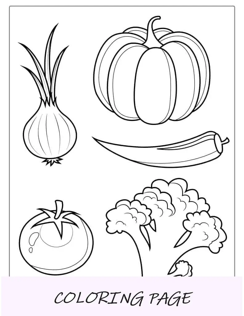 Página Para Colorear De Vegetales Fácil Para Niños