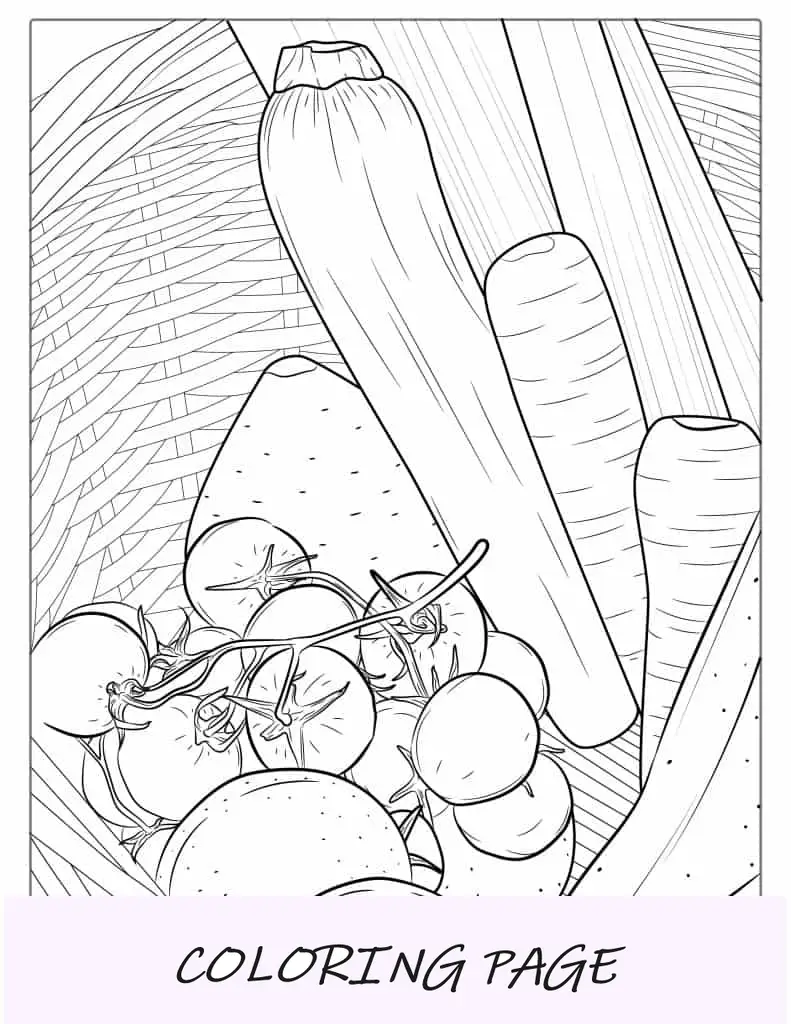 Página Para Colorear De Verduras Mixtas En Cesta