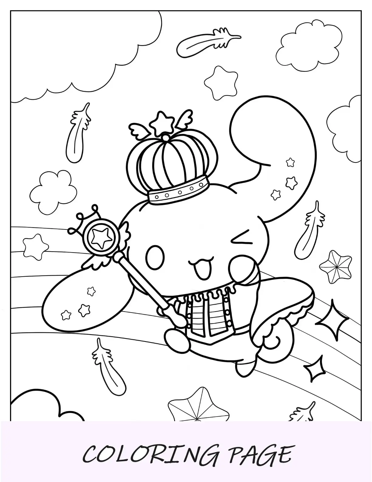 Cinnamoroll Pagina da colorare di Cannella che indossa la corona