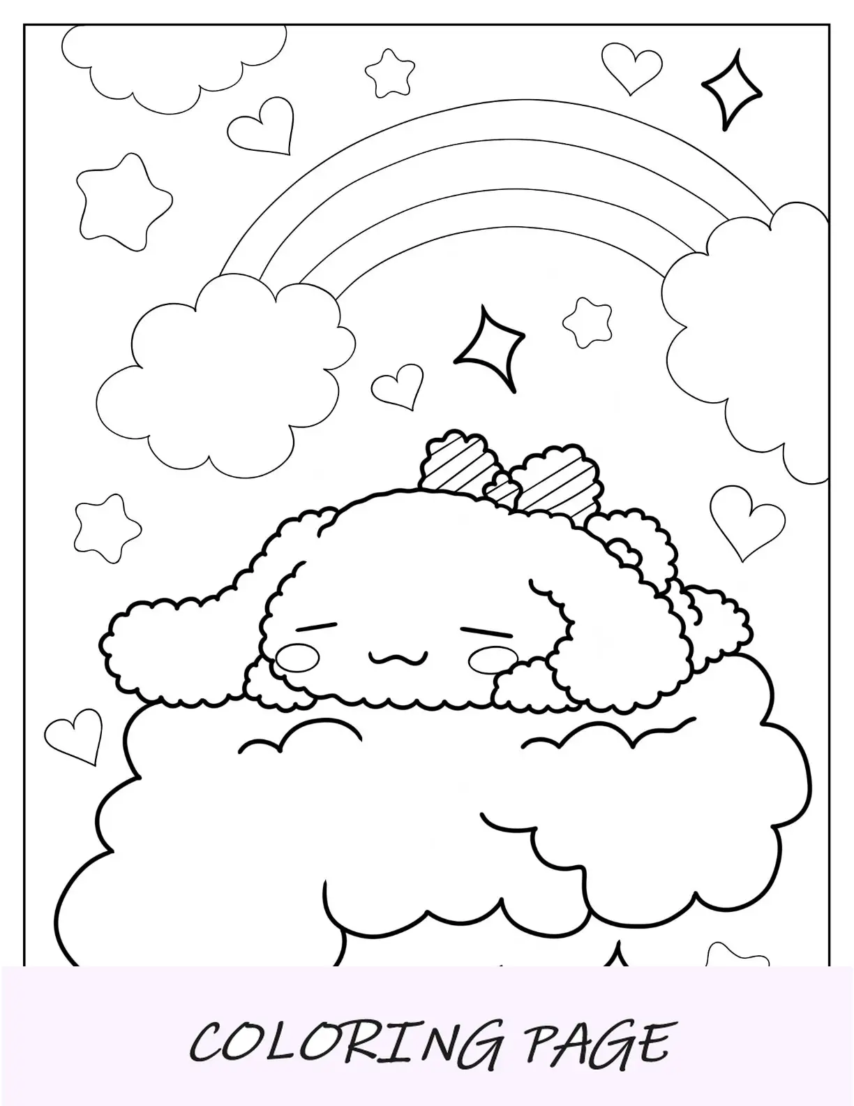 Simpatica pagina da colorare alla cannella con la cannella che dorme sulla nuvola
