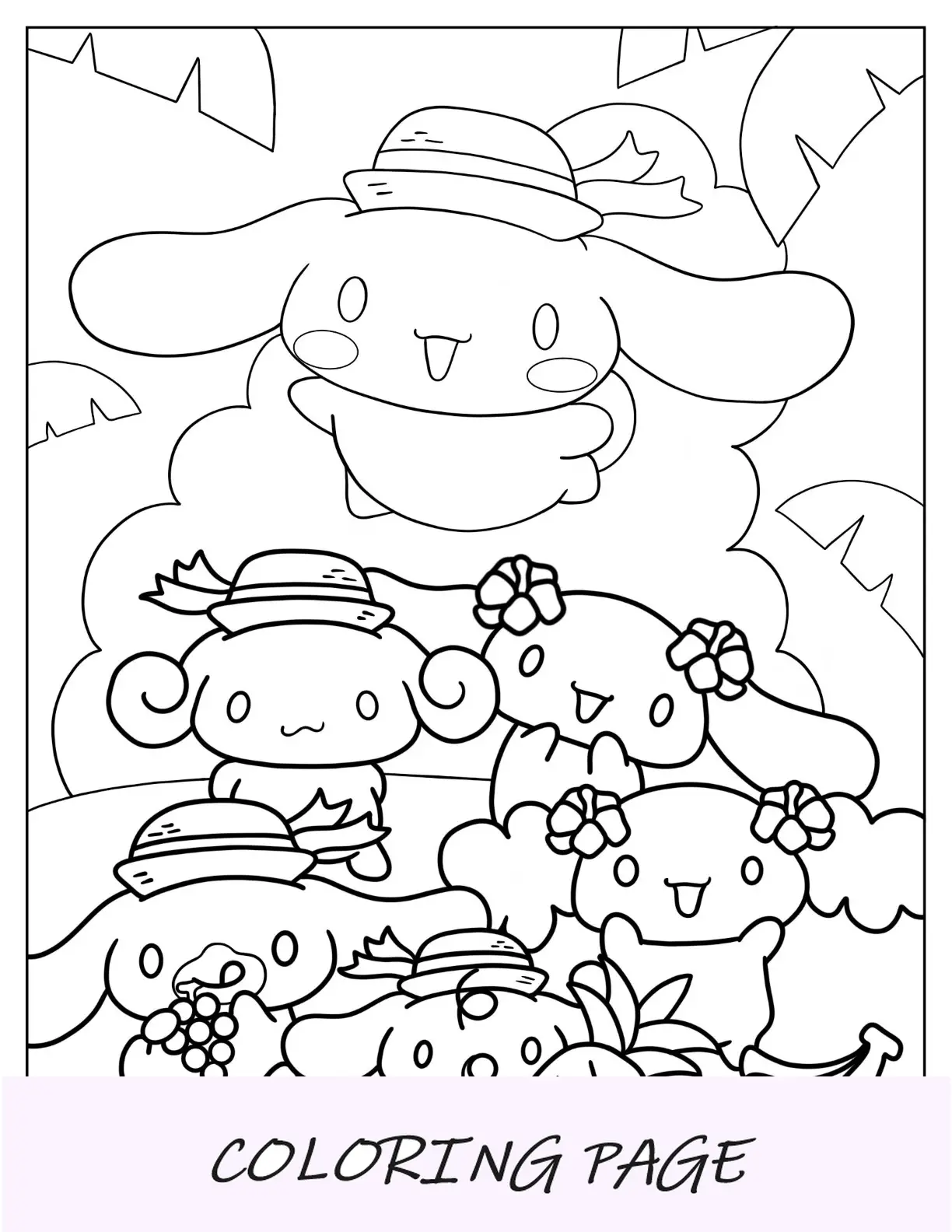 Cinnamoroll Pagina da colorare di cannella con gli amici