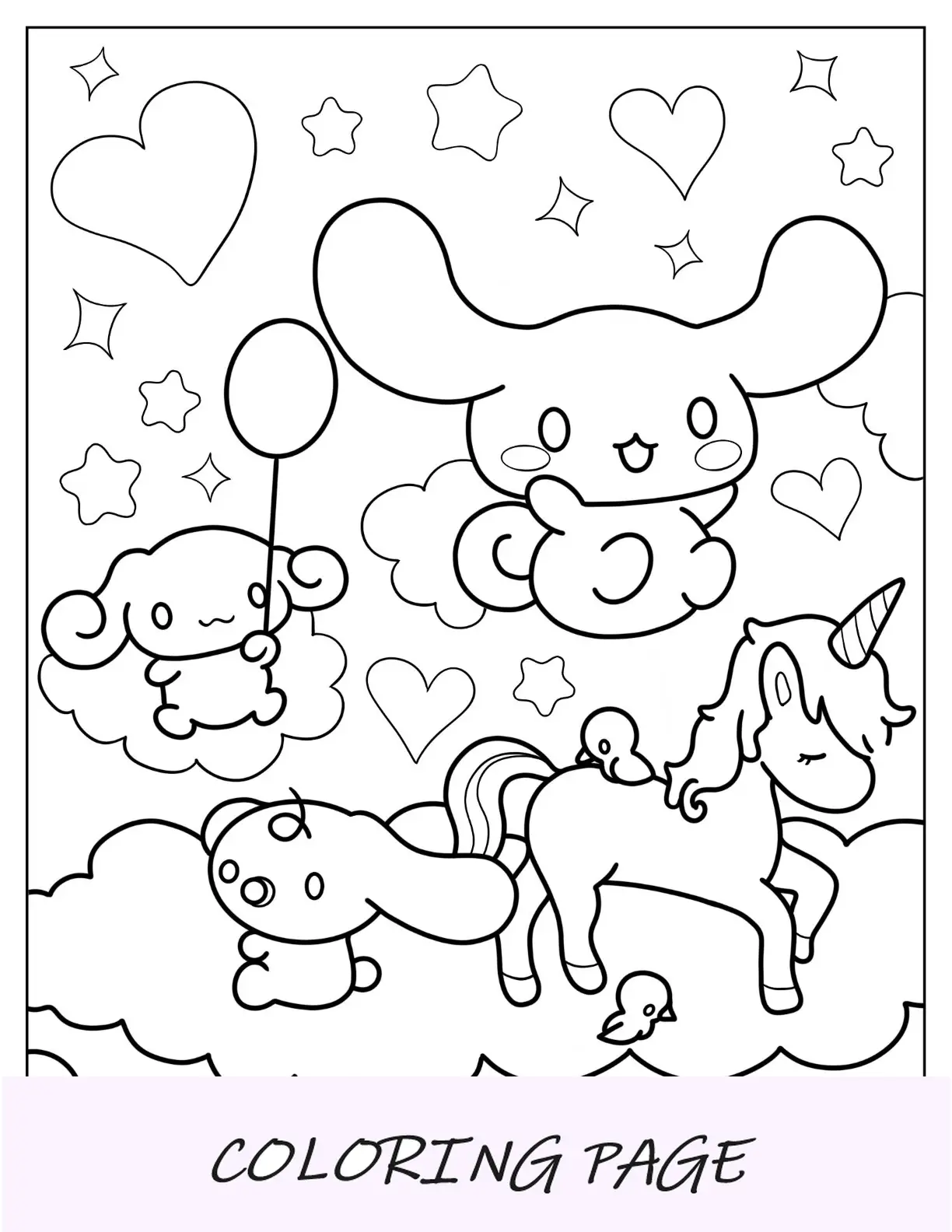 Cinnamoroll Pagina da colorare di cannella con latte ed espresso tra le nuvole