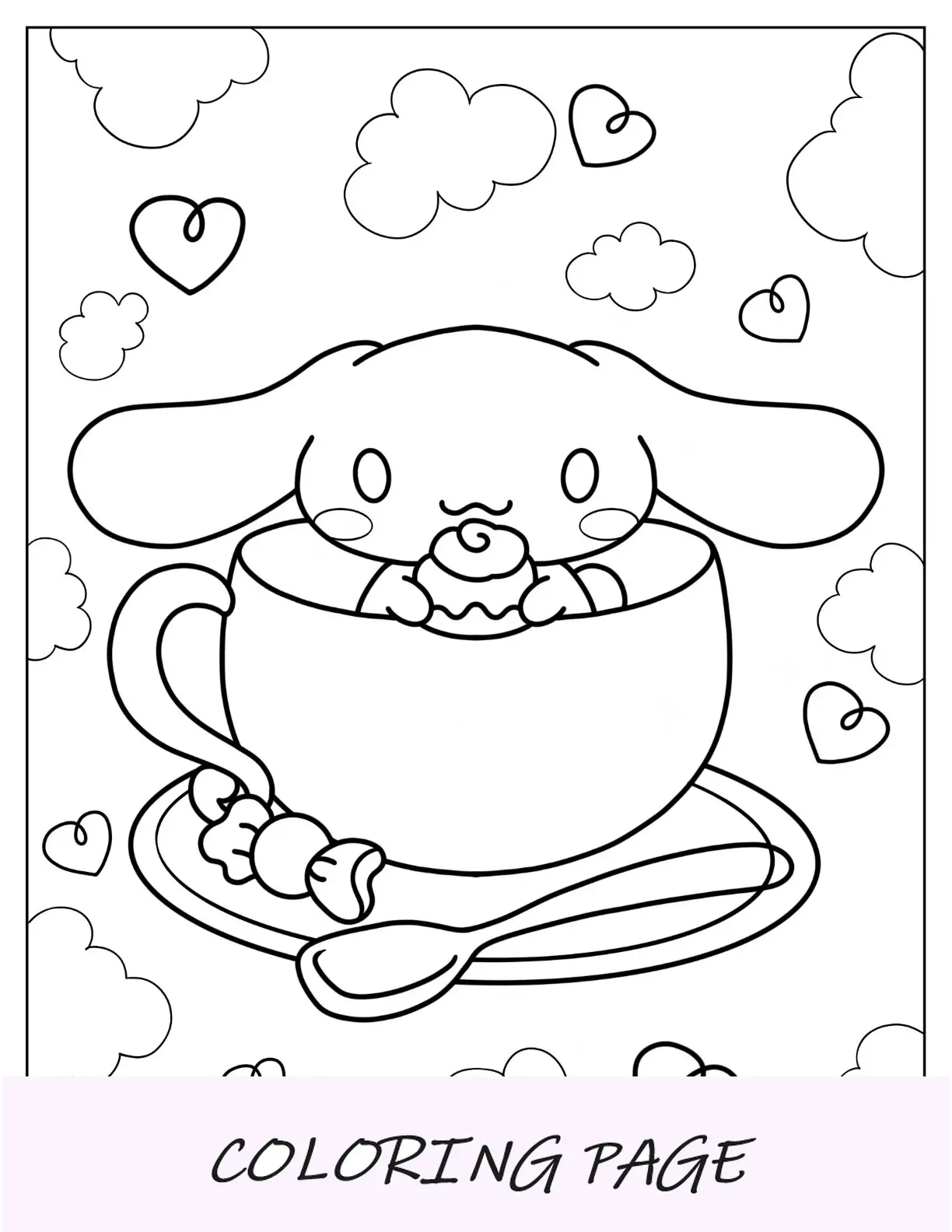 Pagina da colorare Cinnamoroll in una tazza da tè