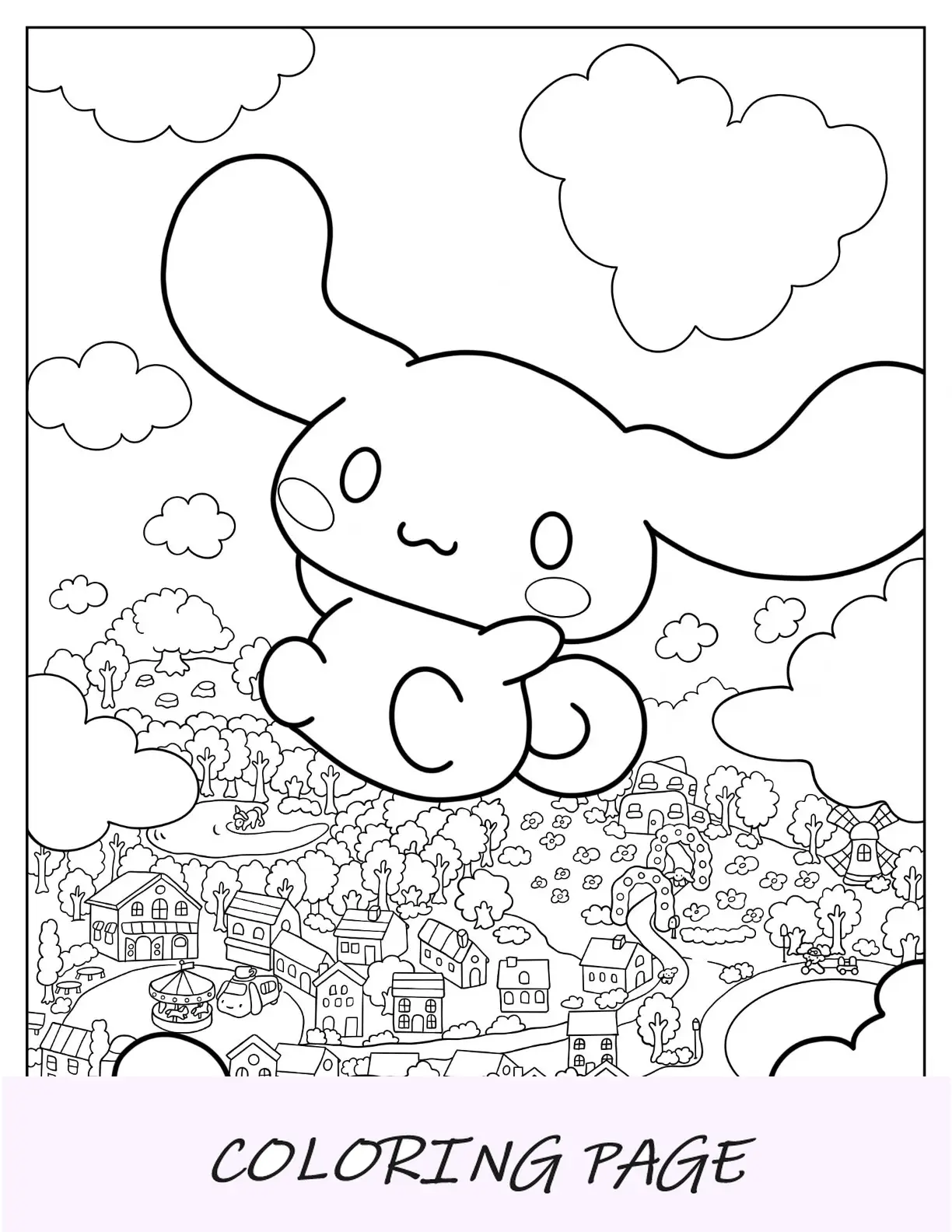 Pagina da colorare Cinnamoroll che cade dal cielo