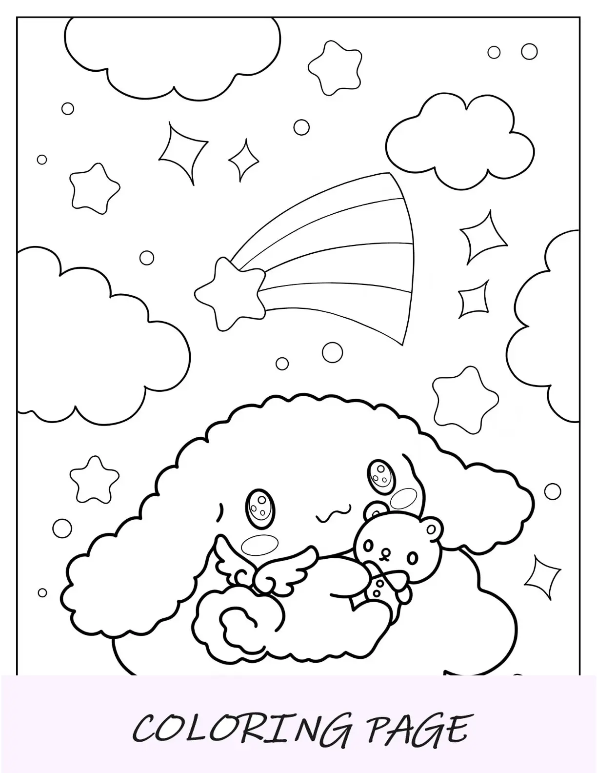 Cinnamoroll Pagina da colorare di cannella con le ali in cielo