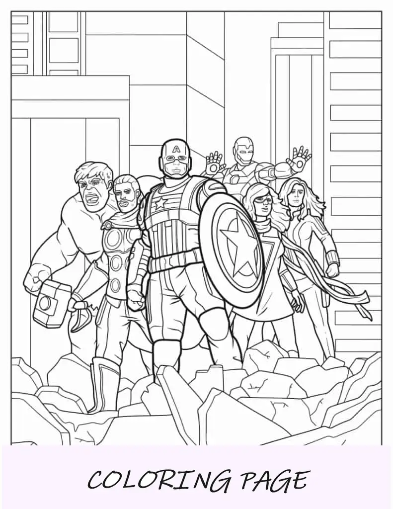 Página para colorir do Composto dos Vingadores