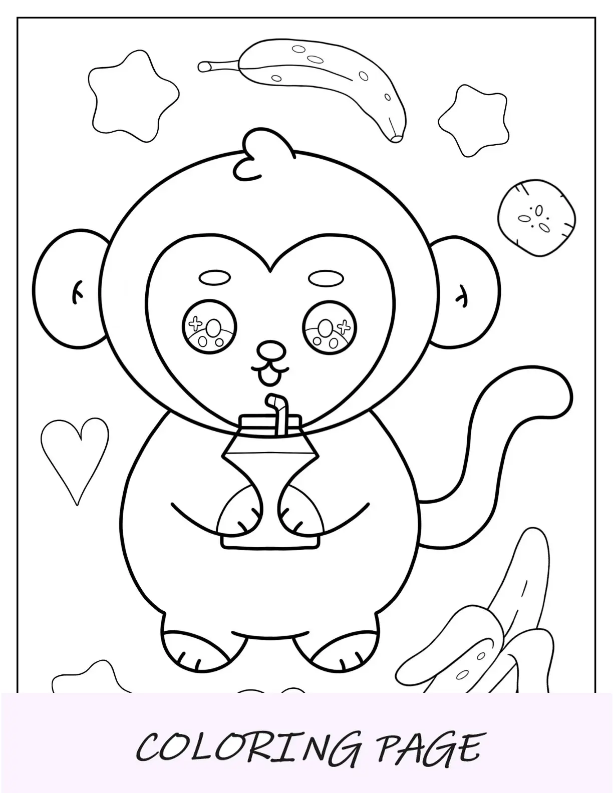 Página para colorir de macaco fofo bebendo leite