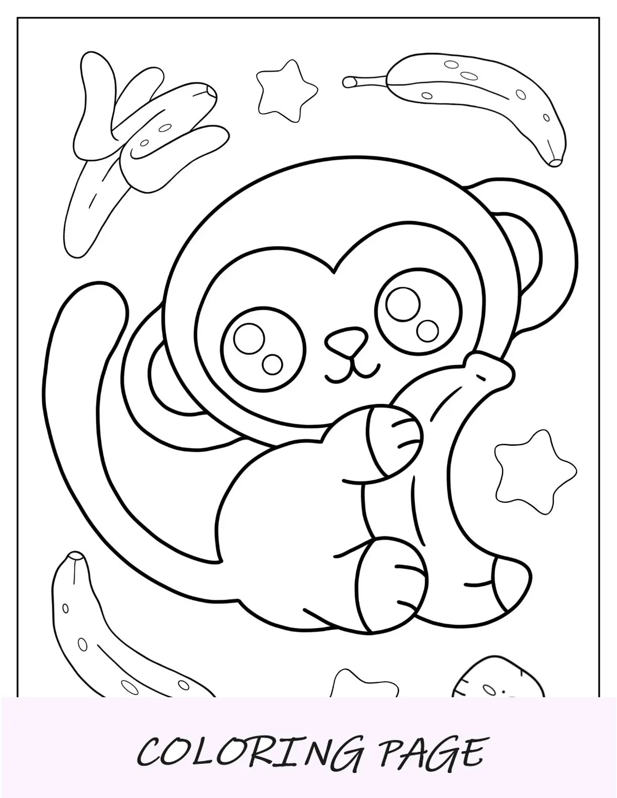 Desenho para colorir de macaco Chibi abraçando banana