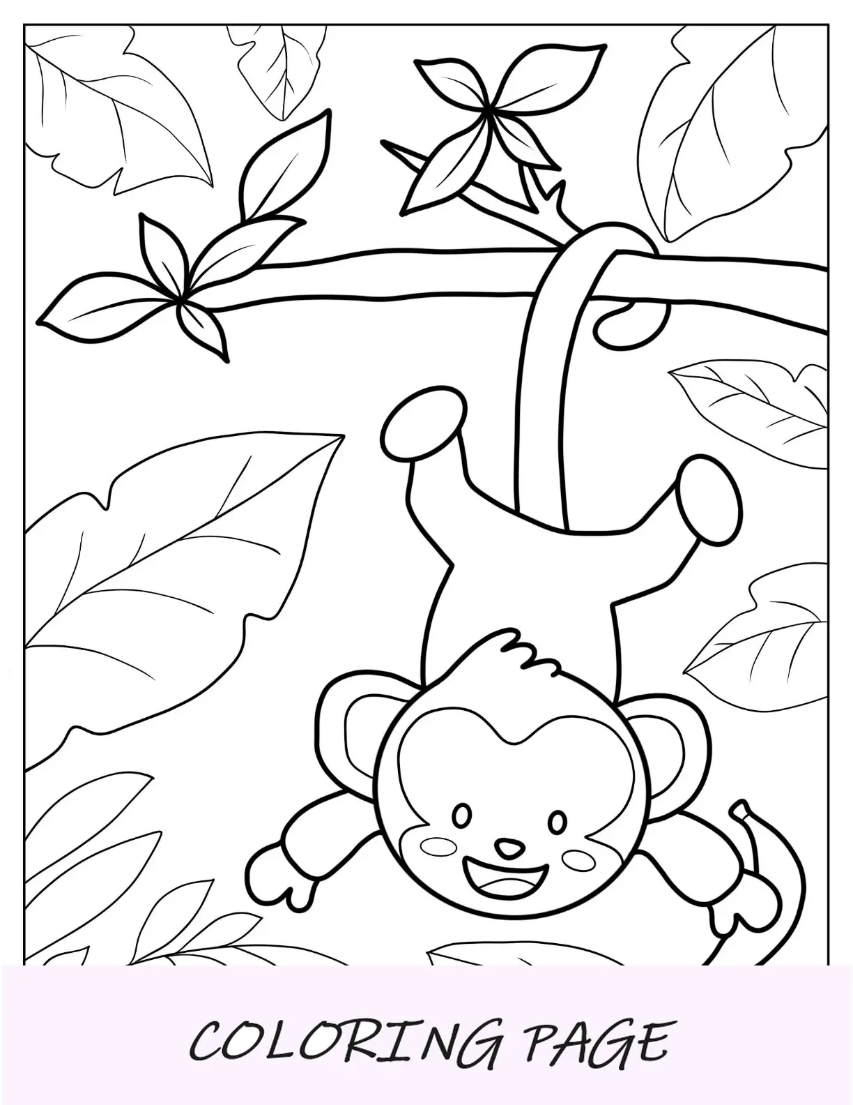 Desenho de macaco bebê para colorir pendurado na cauda
