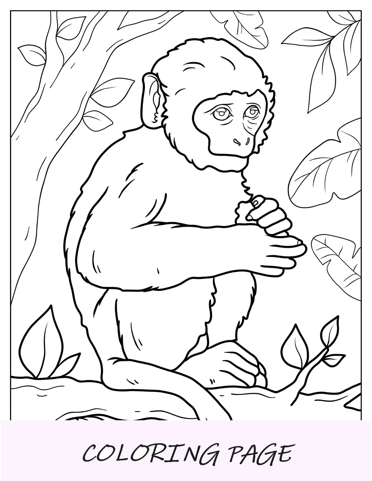 Página para colorir de macaco de bebê macaco preocupado