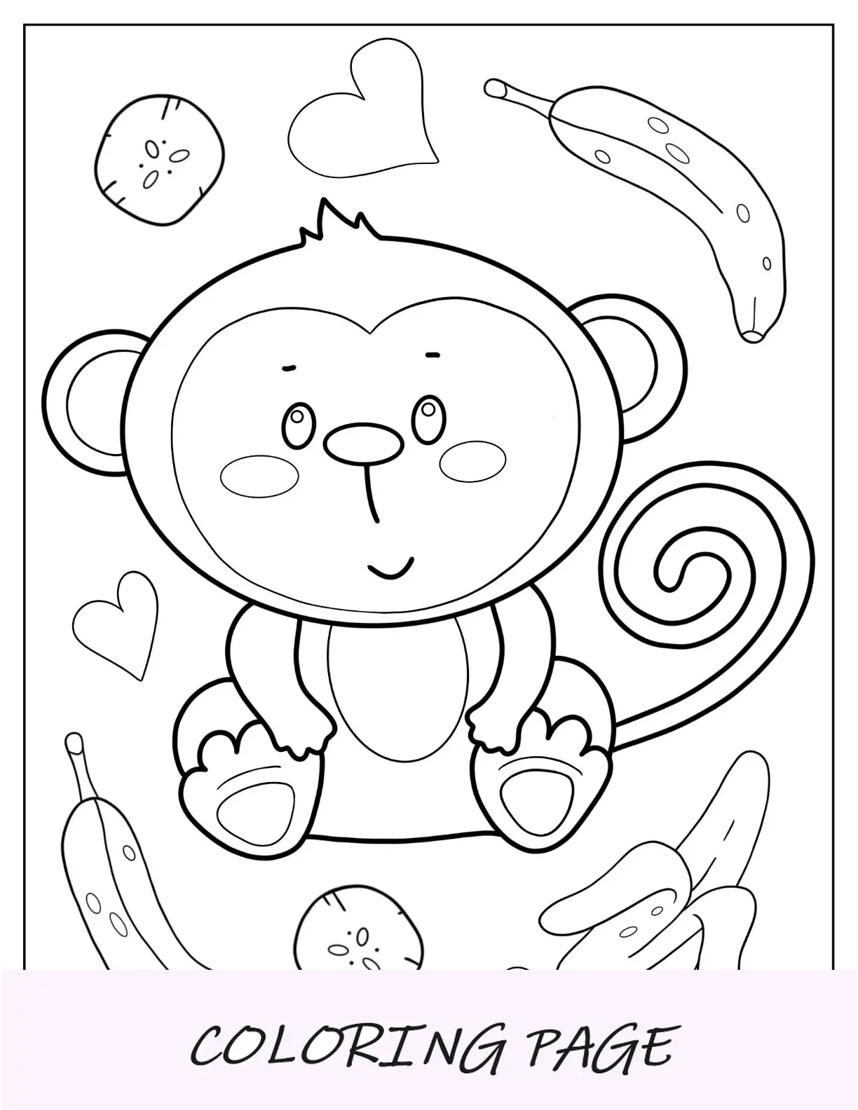 Página para colorir de macaco Kawaii com cauda encaracolada