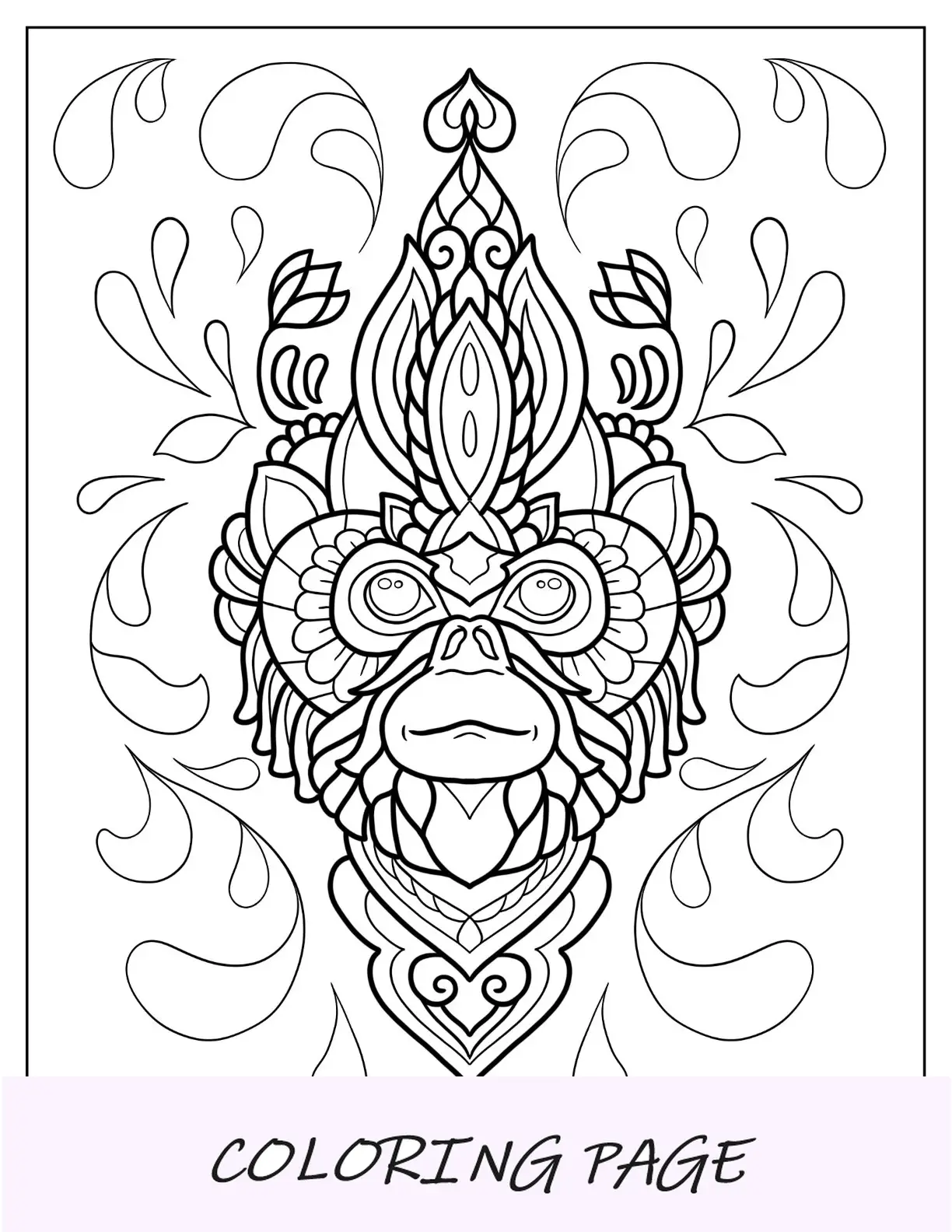 Página para colorir de macaco simples de mandala
