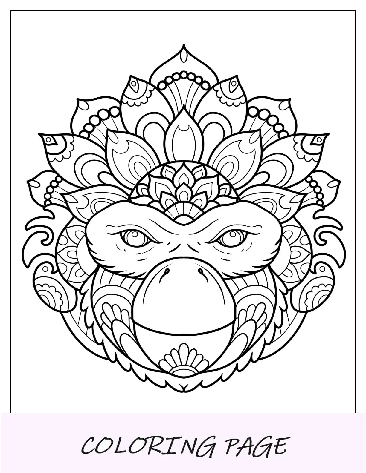 Página para colorir de macaco de mandala