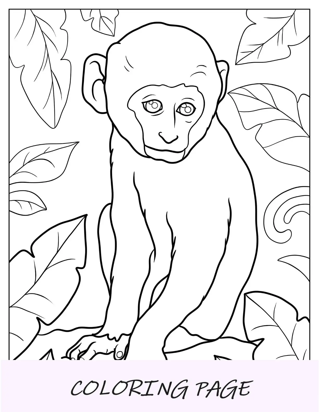 Página para colorir realista do macaco bebê sentado no chão