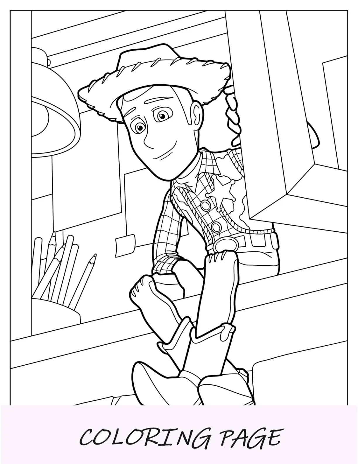 Pagina da colorare Lego Woody da Toy Story per bambini