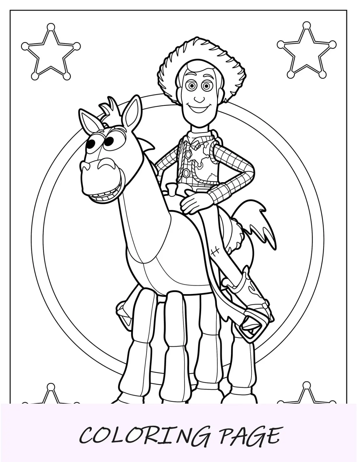 Semplice pagina da colorare di Woody che inclina il cappello per i bambini