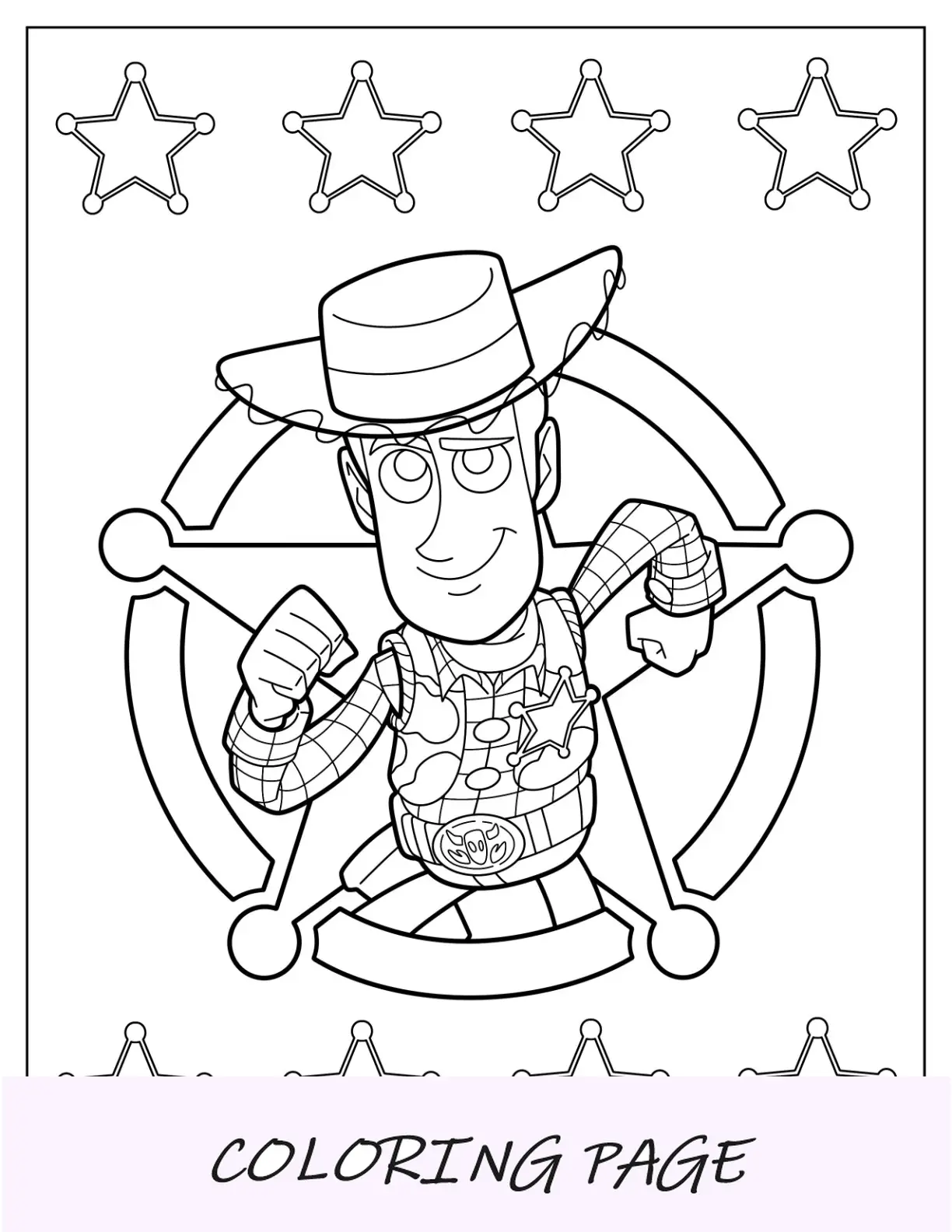 Cowboy Woody pagina da colorare correndo Toy Story Poster