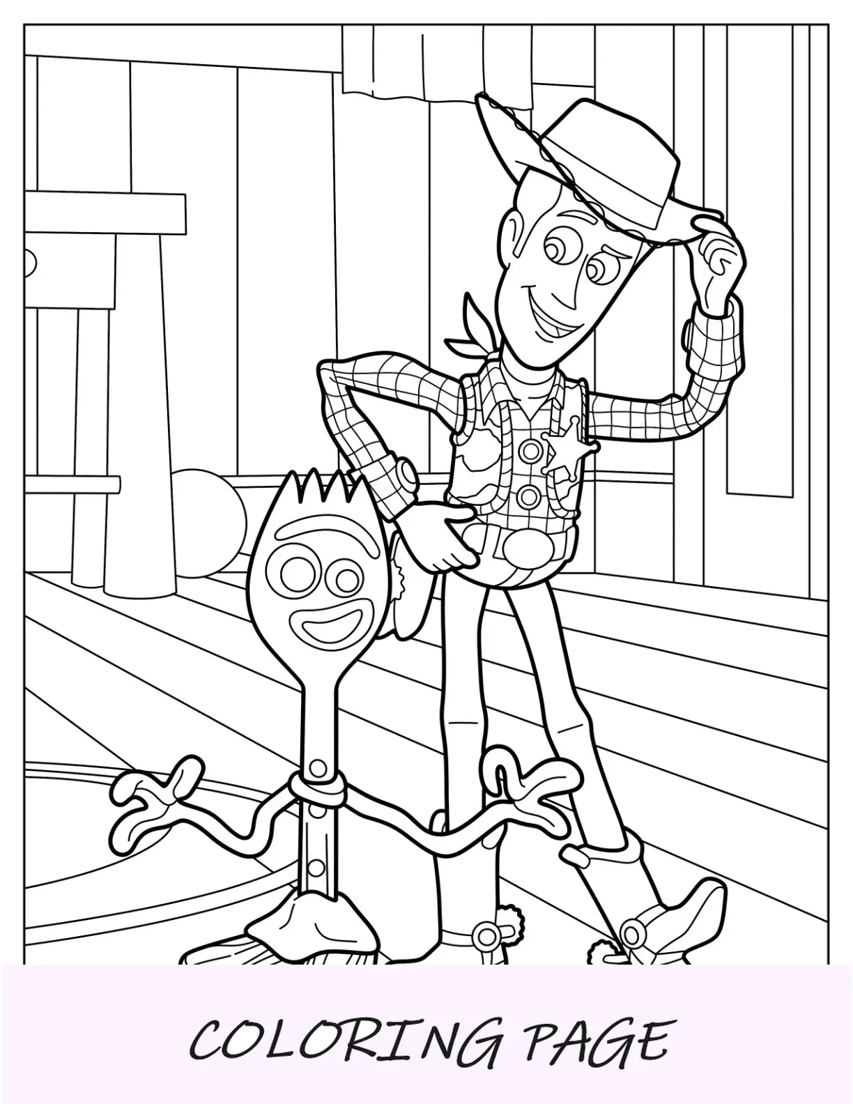 Pagina da colorare di Woody di Buzz Lightyear in Andy