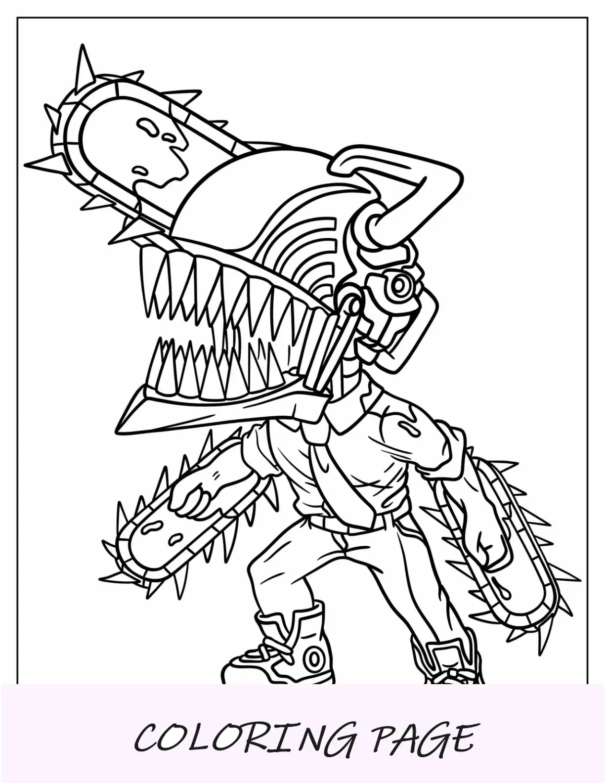 Página para colorir do homem serra elétrica de Reze formando um coração com as mãos