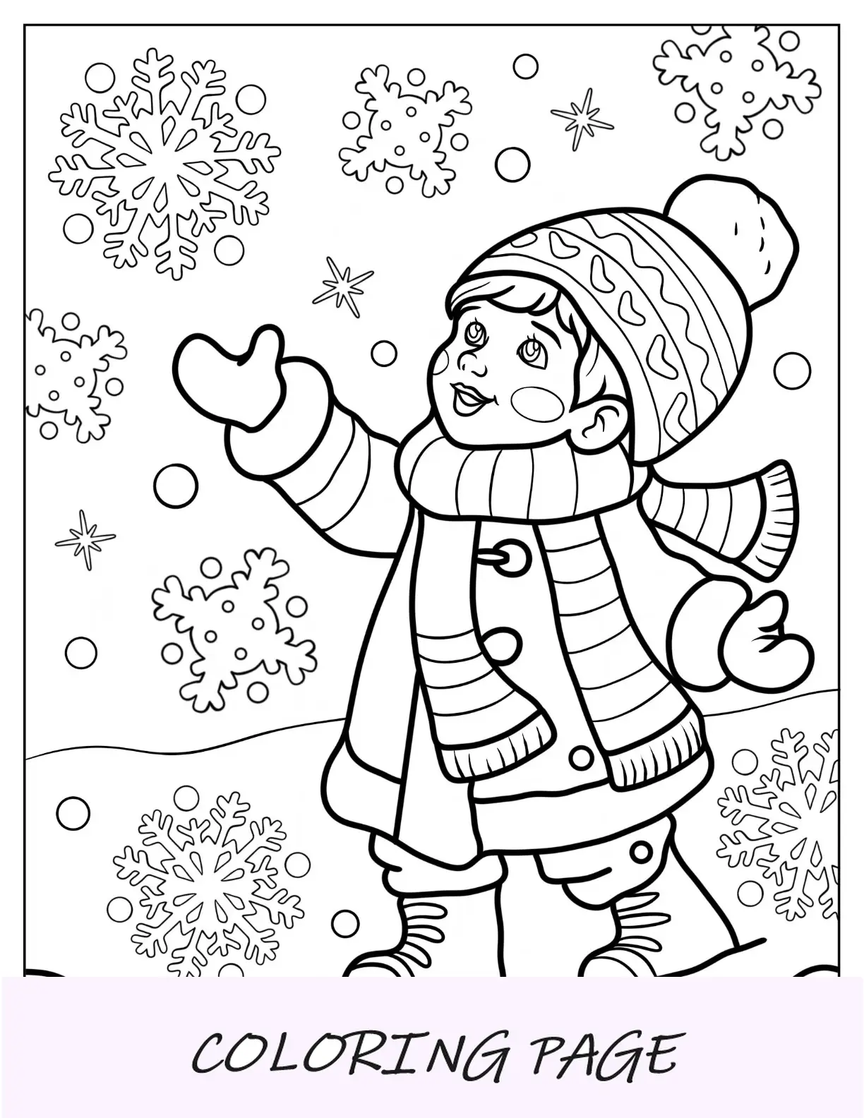 Kleines Mädchen versucht, eine Schneeflocke zum Ausmalen zu fangen