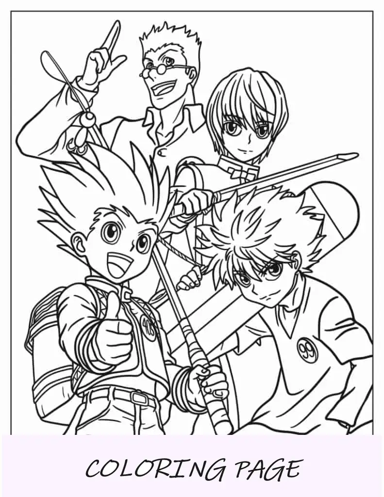 Hoja para colorear Hunter X Hunter Gon, Killua, Kurapika, Leorio