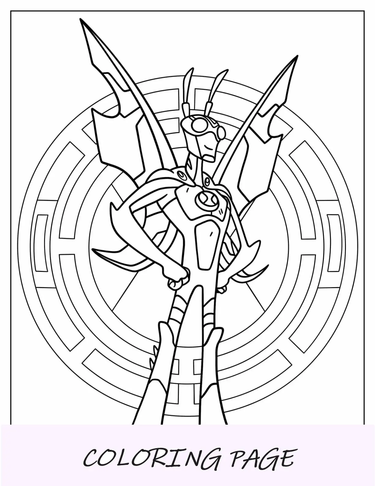 Dibujo para colorear de Ben 10 de Stinkfly delante de Omnitrix