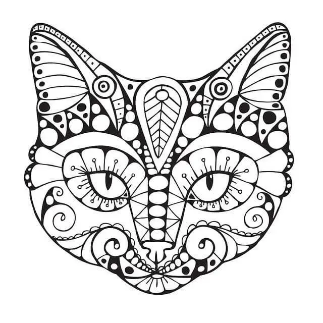 Zen Face Cat Coloring Page