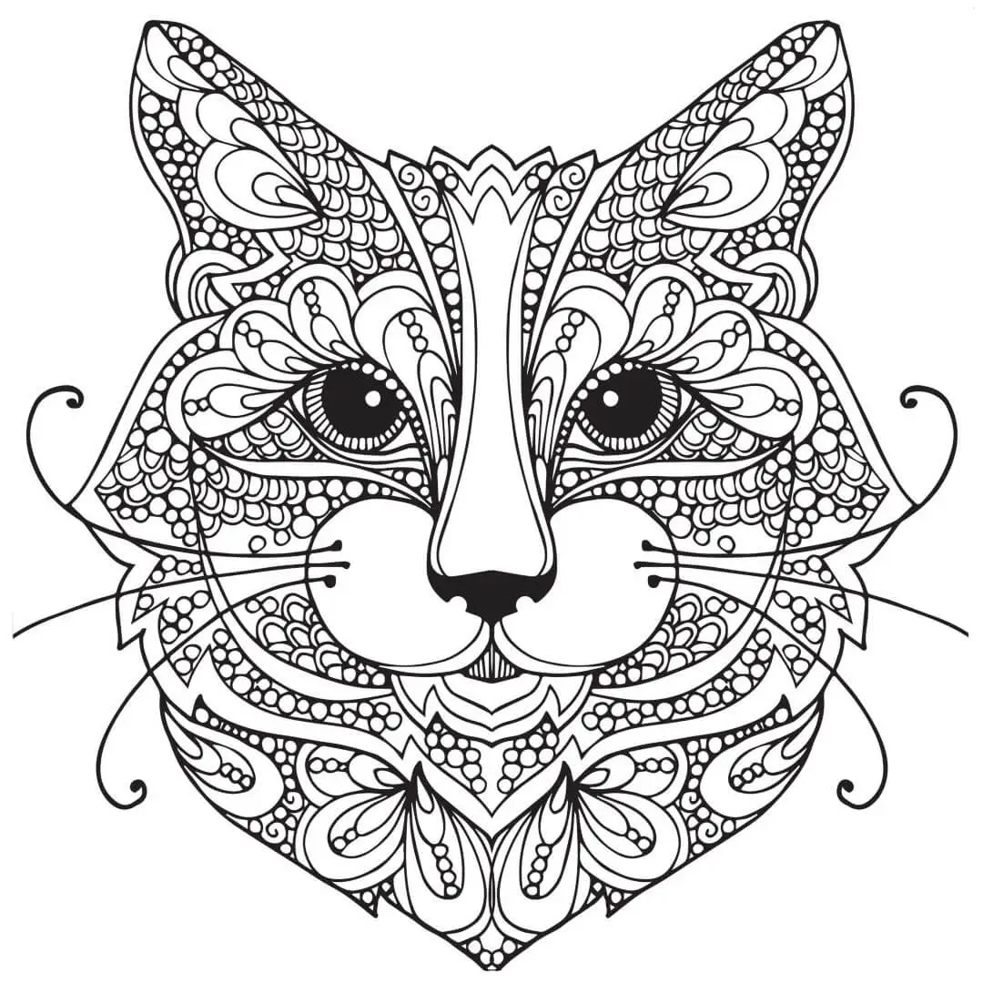 Zen Cat Face Coloring Page For Adults