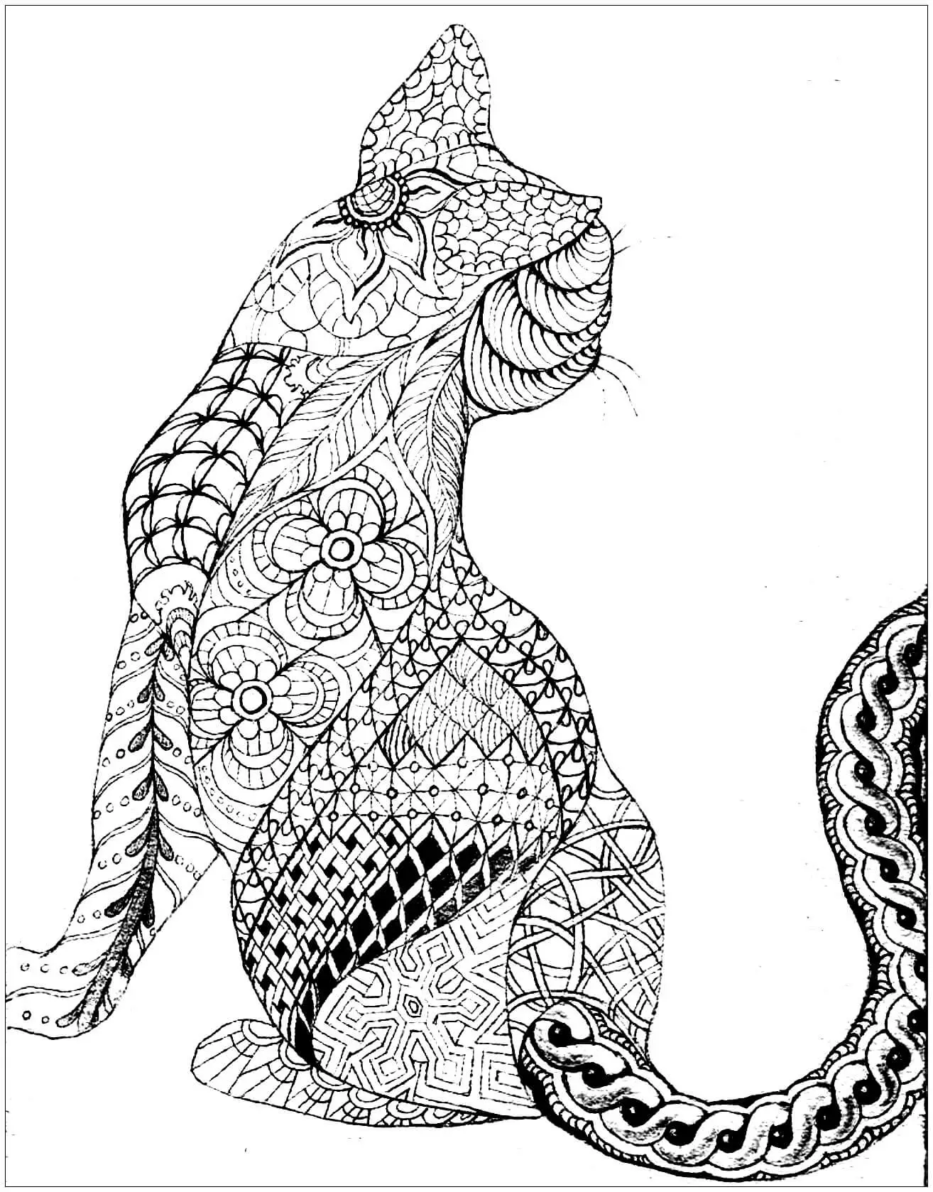 Zen Cat Design Coloring Page