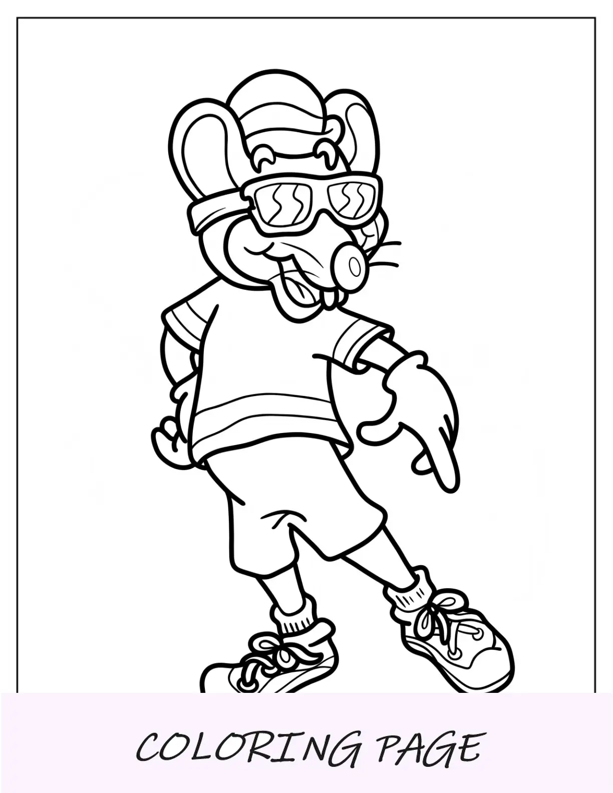 Página para colorir de Chuck E. Cheese usando óculos escuros