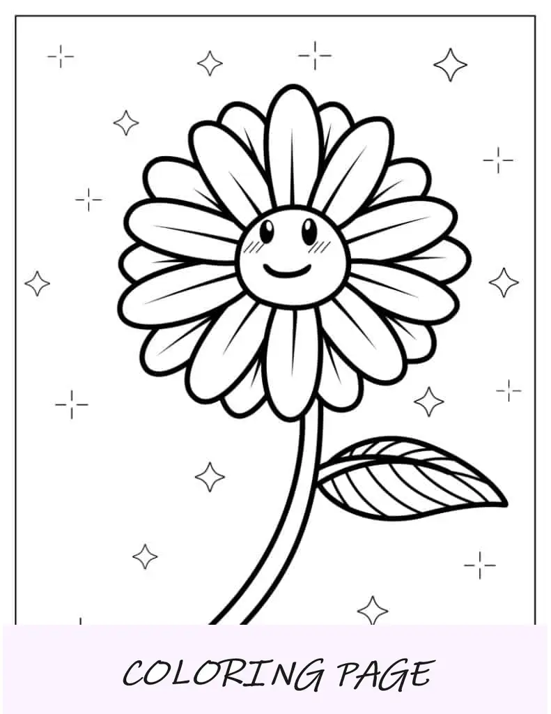 Esboço fácil de uma flor margarida sorridente
