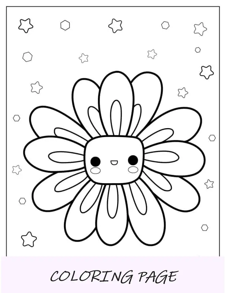 Folha para colorir de margarida sorridente e fofa para crianças em idade pré-escolar