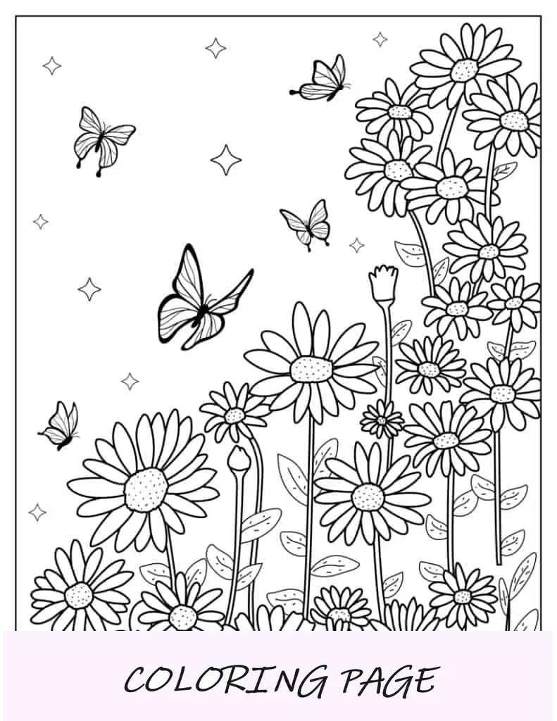 Borboletas abstratas com flores margaridas