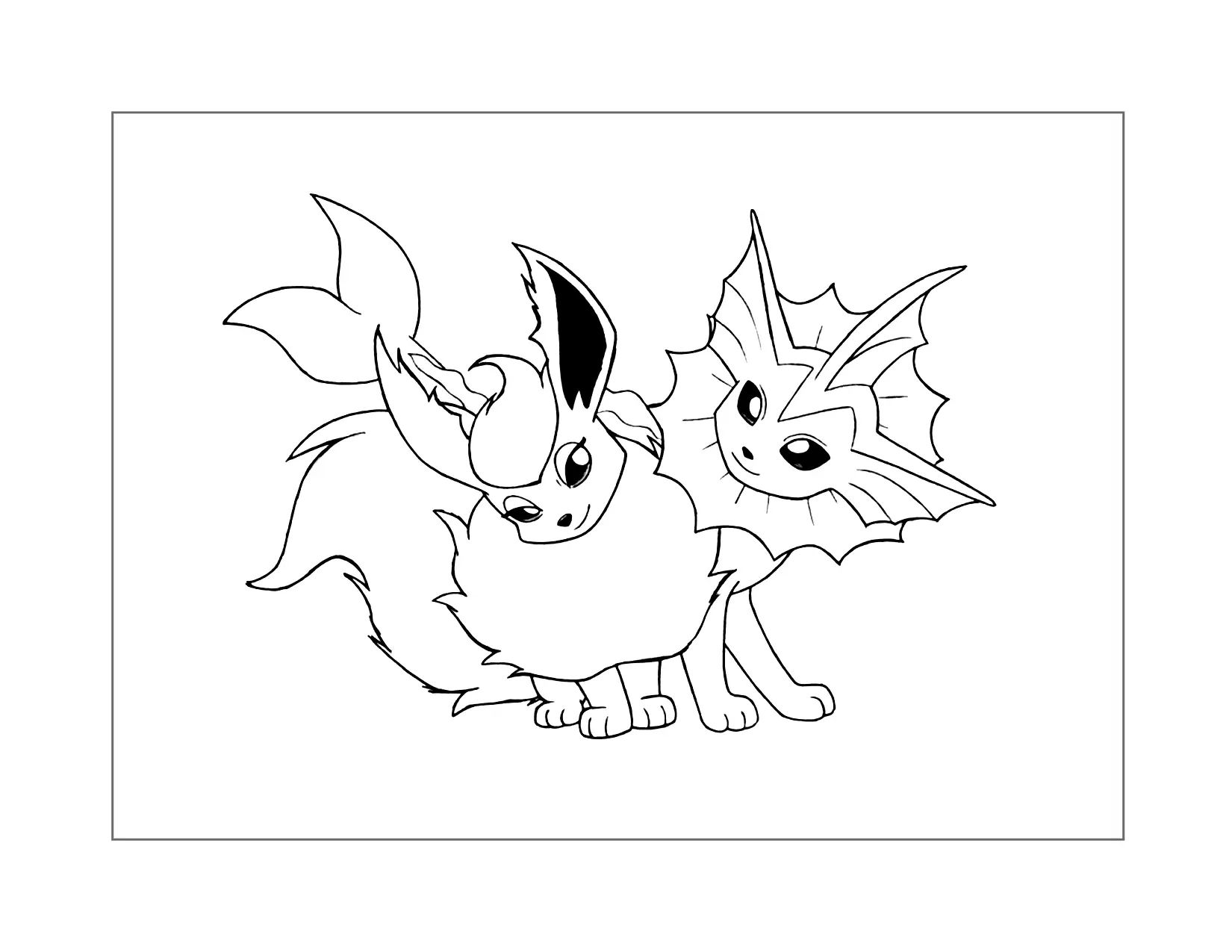 Vaporeon And Flareon Eevee Pokemon Coloring Page