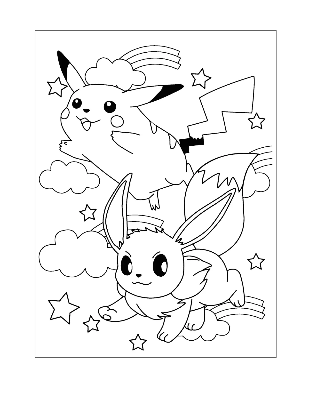 Eevee And Pikachu Pokemon Coloring Page