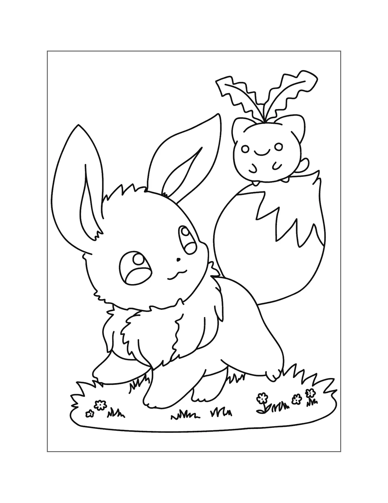 Eevee And Hopip Pokemon Coloring Page