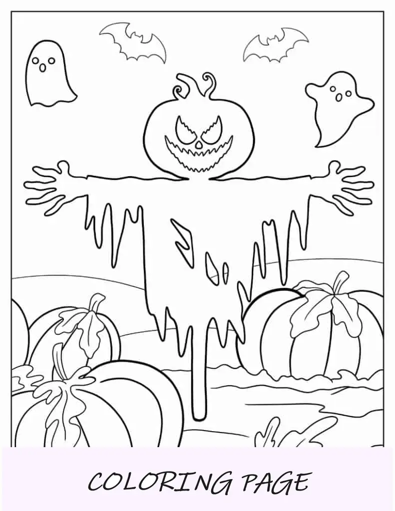Desenho de espantalho para colorir de Halloween para crianças em idade pré-escolar