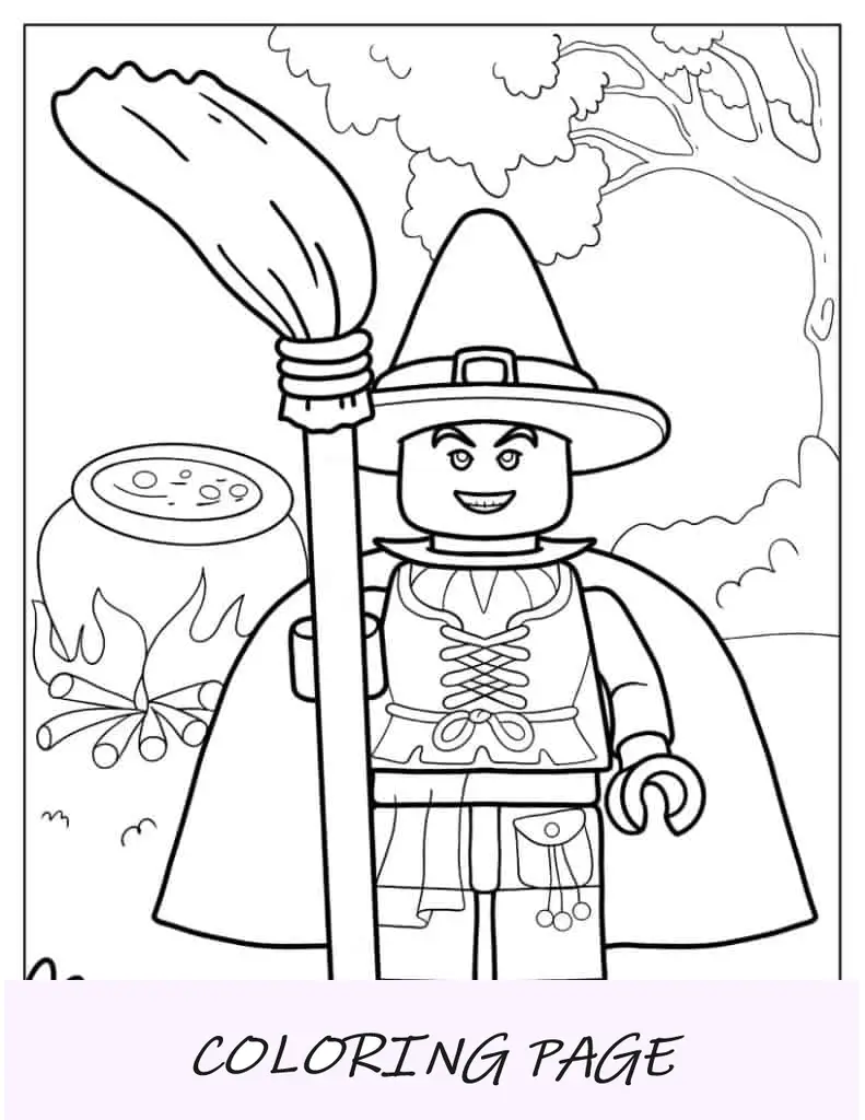 Página para colorir de Halloween da bruxa Lego